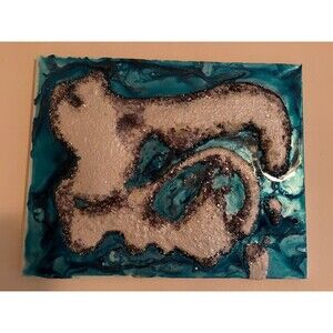 Original Art 16x20  Modern Expressionism Abstract Design Blue and White Island